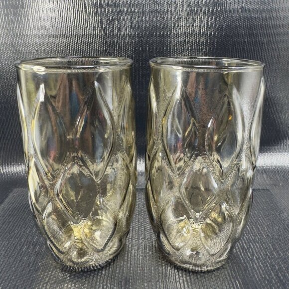 Anchor Hocking Madrid Diamond Quilt Pattern Glasses Tumblers Set 2 Smokey Brown - Picture 11 of 11